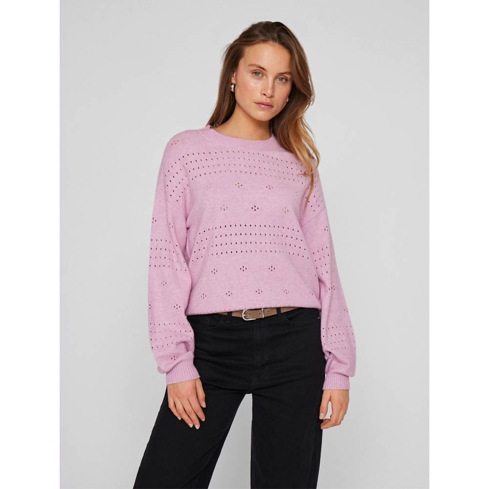 VIRIL L/S O-NECK POINTELLE KNIT TOP
