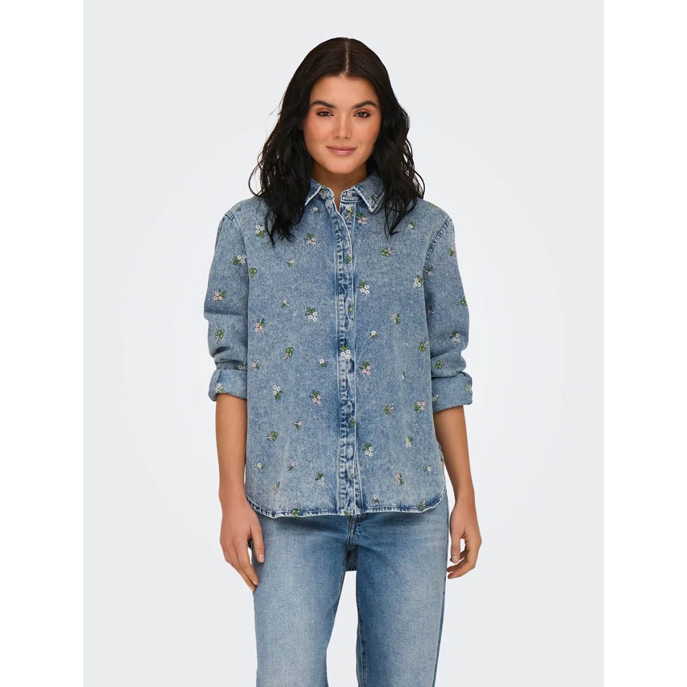 ONLVERA LS FLOWER EMB DENIM SHIRT