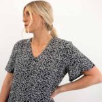 PCNYA SS V-NECK MIDI DRESS